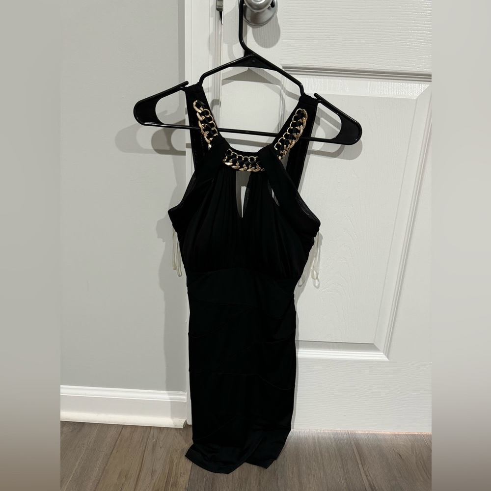 Elegant Black Chain Halter Dress